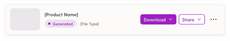 A downloads row for a generated file, with its status, Download and Share controls.